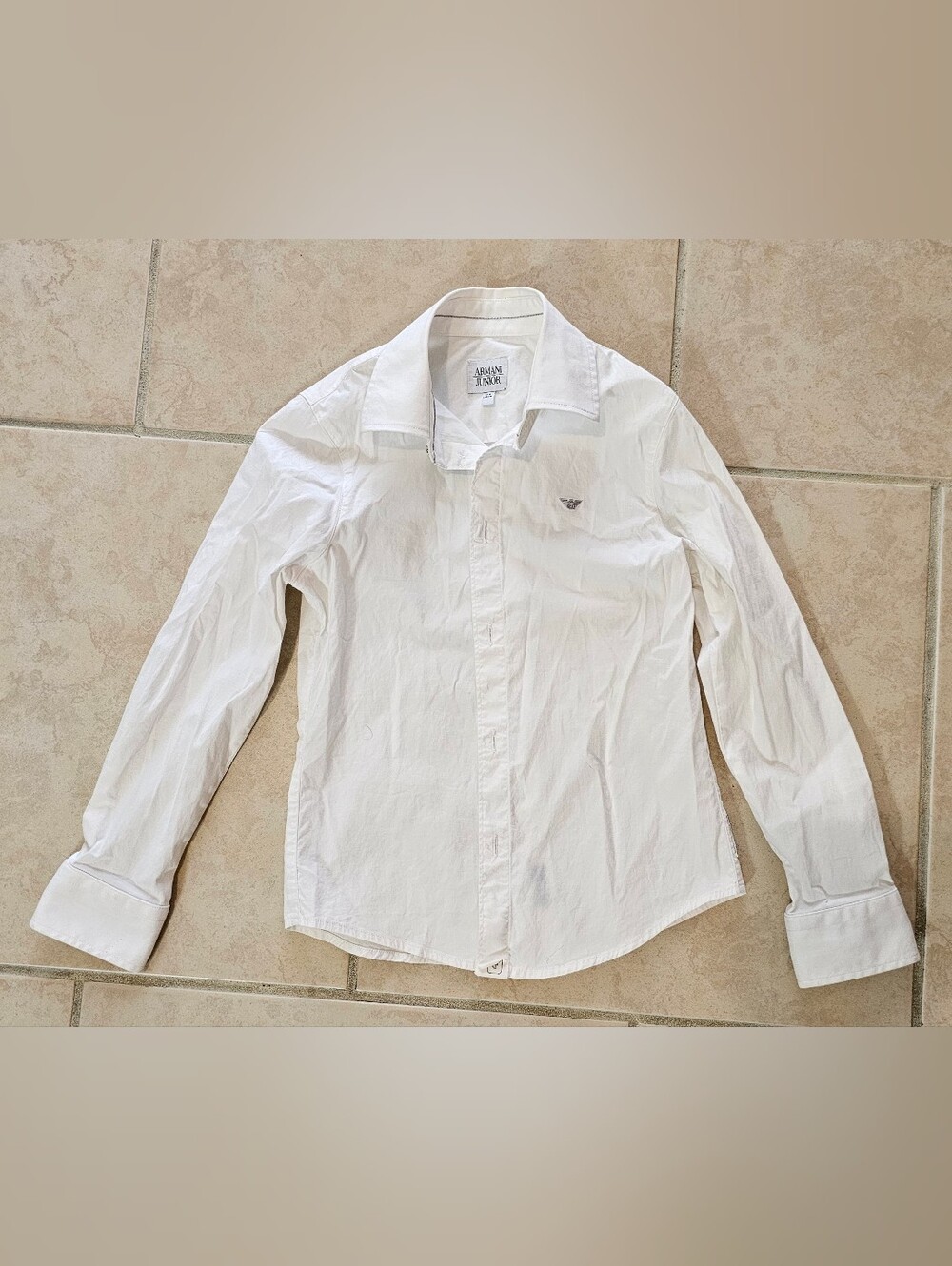 Armani Junior White Cotton Long-Sleeve Button-Up Slim-Fit Dress Shirt Size 7A